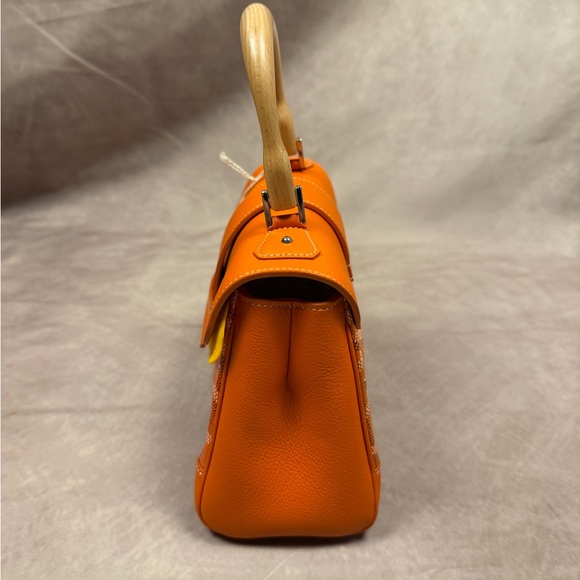 GOYARD SAIGON SOUPLE MINI ORANGE LEATHER & GOYARDINE CANVAS BAG - NEW W DUST BAG - Picture 5 of 12